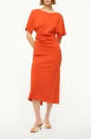 Staud Amelie Ruched Crepe Midi Dress In Cayenne