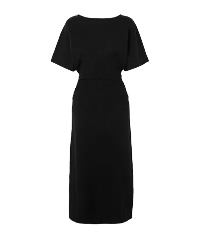 Staud Amelie Ruched Wool-blend Midi Dress In Black