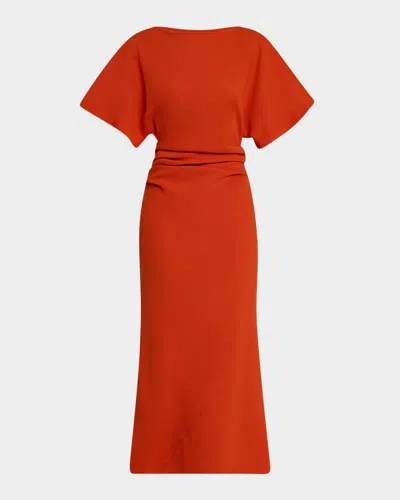 STAUD AMELIE RUCHED MIDI DRESS