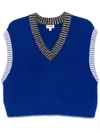 Staud Americana V-neckline Sweater In Deep Sea Black Ivory In Blue