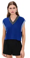 Staud Americana V-neckline Sweater In Deep Sea Black Ivory In Deep Sea/black/ivory