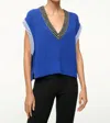 Staud Americana V-neckline Sweater In Deep Sea Black Ivory In Multi