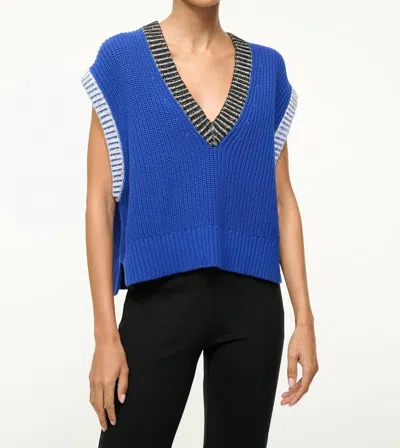 Staud Americana V-neckline Sweater In Deep Sea Black Ivory In Multi