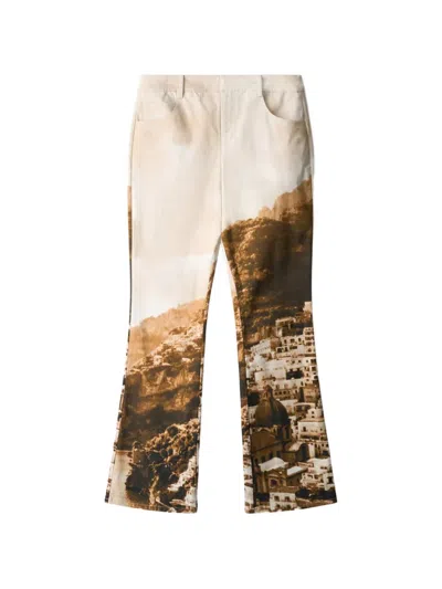 Staud Andie Landscape-print Trousers In White