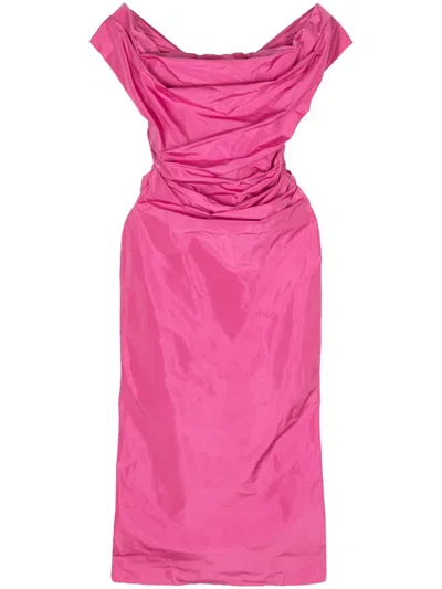 Staud Andrea Off-shoulder Midi Dress In Pink