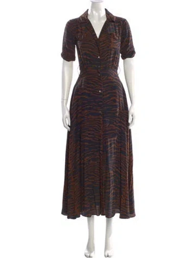 Pre-owned Staud Animal Print Long Dress In Brown