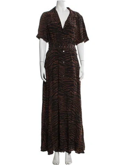 Pre-owned Staud Animal Print Long Dress In Brown