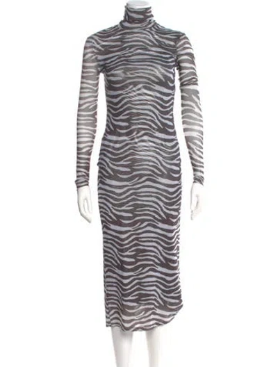 Pre-owned Staud Animal Print Long Dress In Neutral