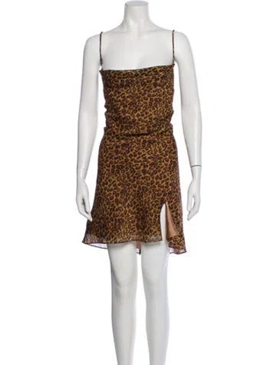 Pre-owned Staud Animal Print Mini Dress In Brown
