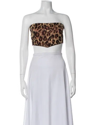 Pre-owned Staud Animal Print Strapless Crop Top W/ Tags In White