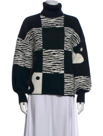 Pre-owned Staud Animal Print Turtleneck Sweater In Black