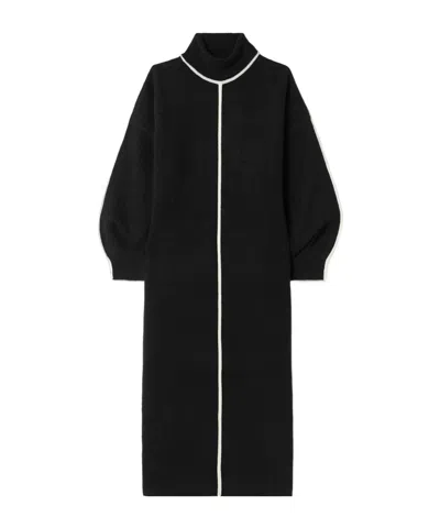 Staud Apres Knitted Turtleneck Midi Dress In Black