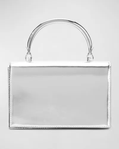 Staud Arc Metallic Leather Top-handle Bag In Chrome