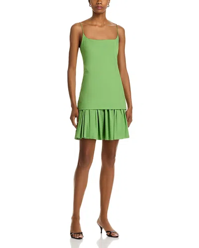 Staud Ari Gathered Cotton-blend Poplin Mini Dress In Green