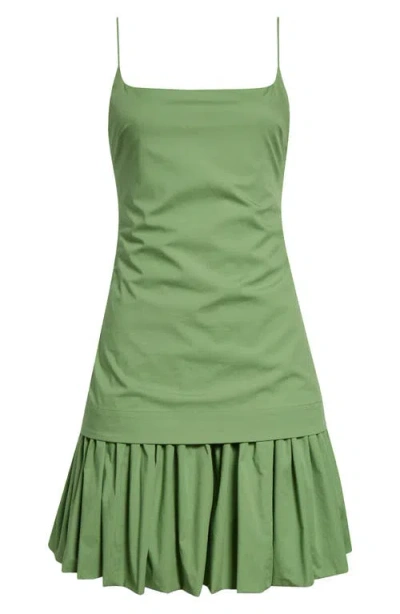 Staud Ari Gathered Cotton-blend Poplin Mini Dress In Green