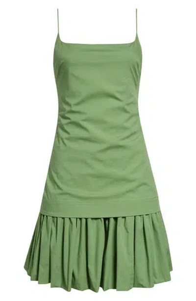 Staud Ari Gathered Cotton-blend Poplin Mini Dress In Green