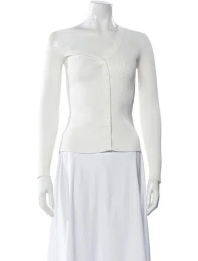 Pre-owned Staud Asymmetrical Long Sleeve Top In White