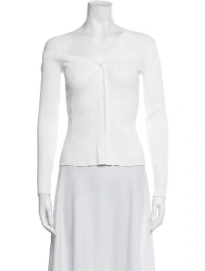 Pre-owned Staud Asymmetrical Long Sleeve Top In White