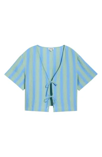 Staud Ava Stripe Tie Front Linen Top In Blue