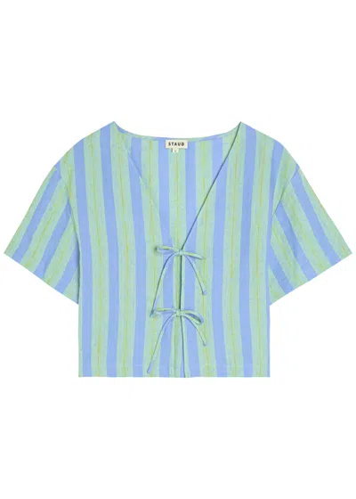 Staud Ava Striped Tie-front Linen Blouse In Multi