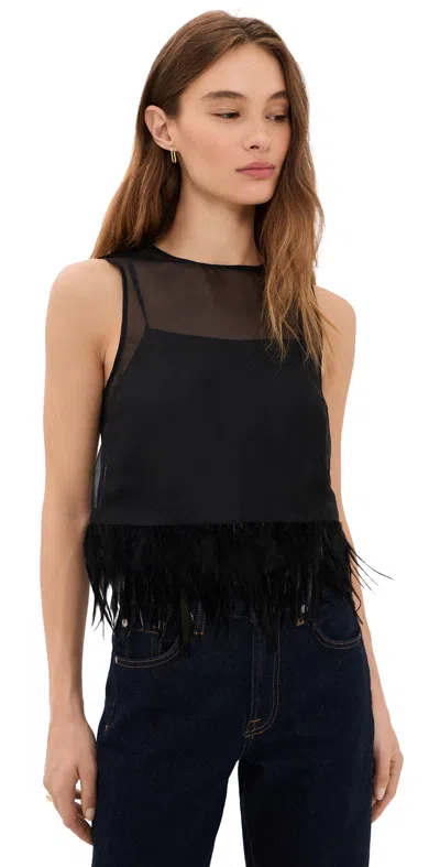 Staud Avi Feather-trim Mesh Top In Black