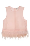 Staud Avi Sleeveless Feather Trim Silk Top In Pink