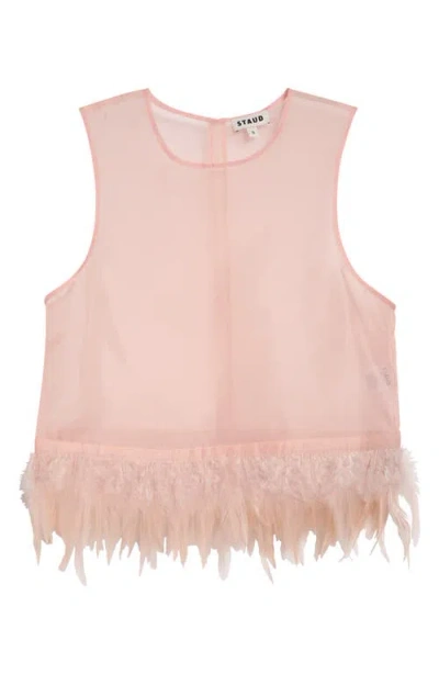 STAUD STAUD AVI SLEEVELESS FEATHER TRIM SILK TOP