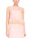 Staud Avi Sleeveless Feather Trim Silk Top In Pink
