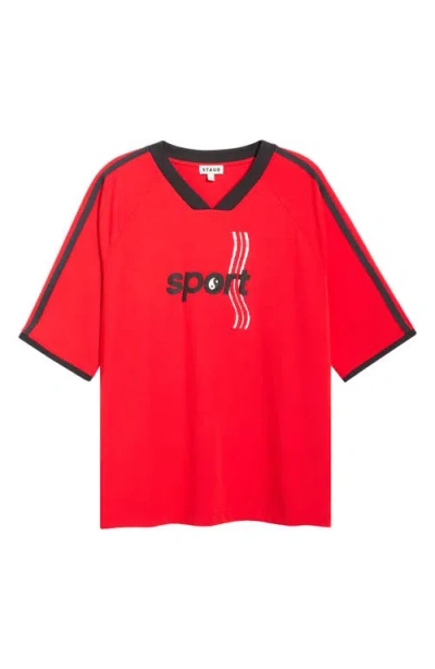 Staud Axis Jersey Graphic Top In Red