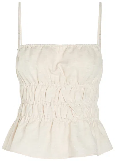 Staud Ayla Smocked Linen Tank Top In Neutral