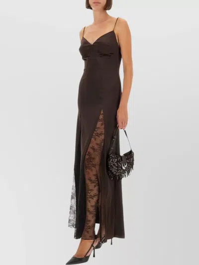 Staud Backless Lace Dress Side Slit In Brown
