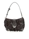 Staud Chic Sequin Shoulder Bag With Adjustable Strap In Brown
