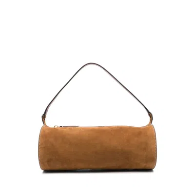 Staud Taru Mini Leather-trimmed Suede Shoulder Bag In Brown