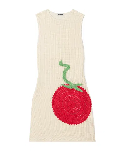 Staud Bailey Crocheted Mini Dress In White