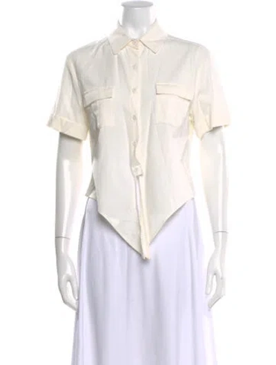 Pre-owned Staud Bamboo Short Sleeve Button-up Top In Neutral