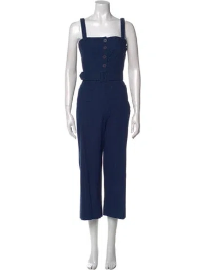 Pre-owned Staud Bamboo Square Neckline Jumpsuit In Blue