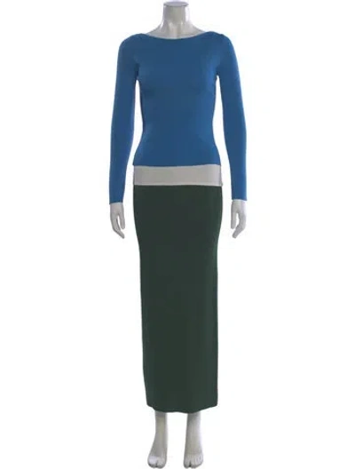 Pre-owned Staud Bateau Neckline Long Dress In Blue