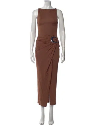Pre-owned Staud Bateau Neckline Long Dress In Brown