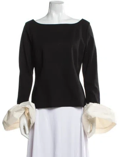 Pre-owned Staud Bateau Neckline Long Sleeve Top In Black