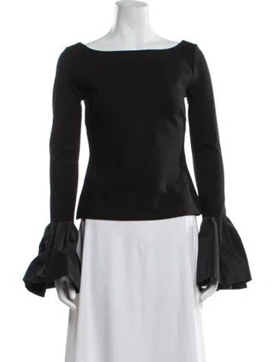 Pre-owned Staud Bateau Neckline Long Sleeve Top In Black