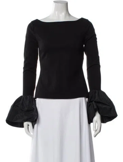 Pre-owned Staud Bateau Neckline Long Sleeve Top W/ Tags In Black