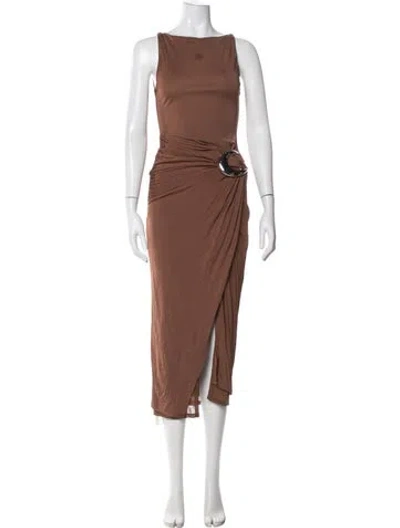 Pre-owned Staud Bateau Neckline Midi Length Dress In Brown