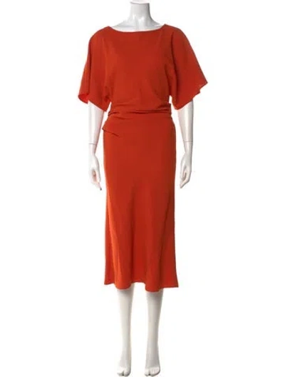 Pre-owned Staud Bateau Neckline Midi Length Dress In Orange