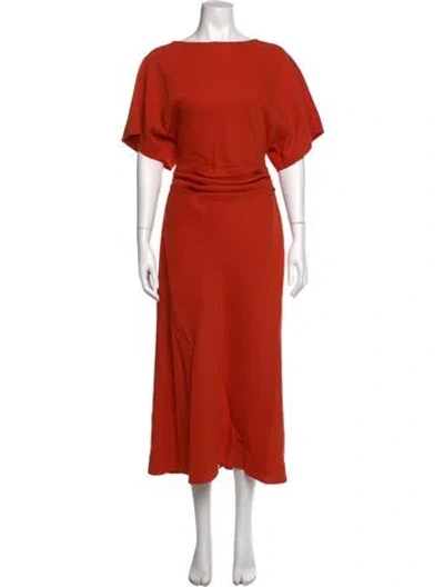 Pre-owned Staud Bateau Neckline Midi Length Dress In Orange