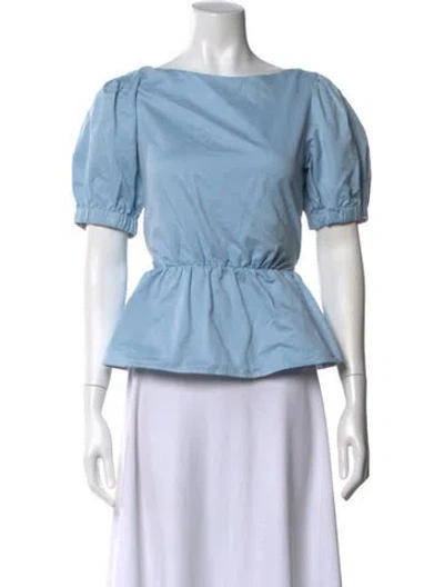 Pre-owned Staud Bateau Neckline Short Sleeve Blouse In Blue
