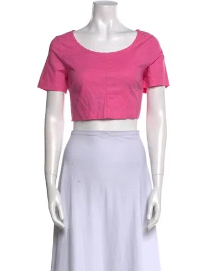 Pre-owned Staud Bateau Neckline Short Sleeve Crop Top In Pink
