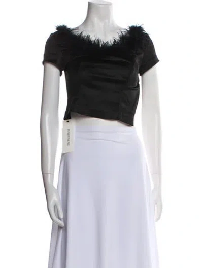 Pre-owned Staud Bateau Neckline Short Sleeve Crop Top In White