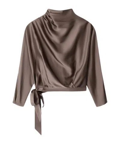 Staud Phoebe Dolman Sleeve Silk Top In Brown