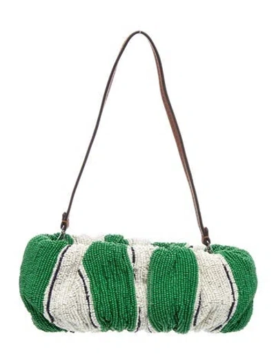 Pre-owned Staud Beaded Bean Bag In Green