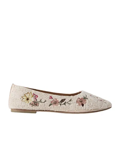 Staud Beaded Embroidered Satin Ballet Flats In Neutral